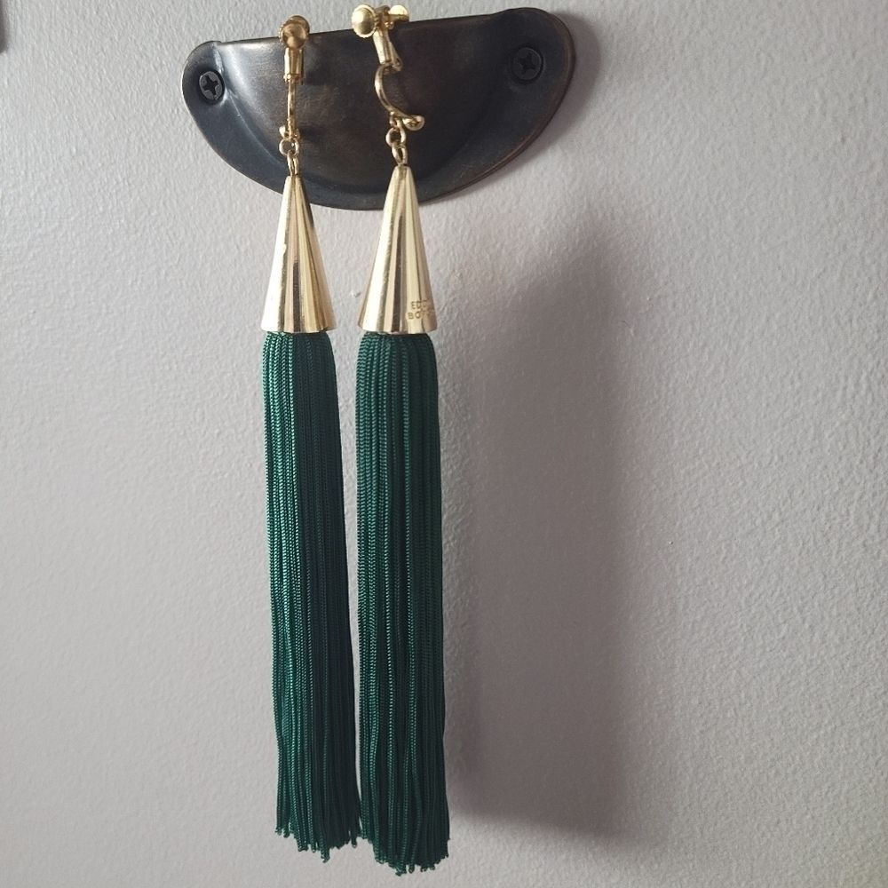 New Eddie Borgo 12k Gold Green Silk Tassel Dangle Chandelier Cone Earring Fringe 149$